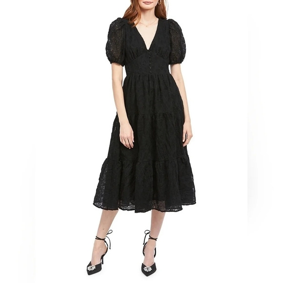 En Saison Dresses & Skirts - En Saison-Agathe Floral Embroidered  V-Neck Midi Dress